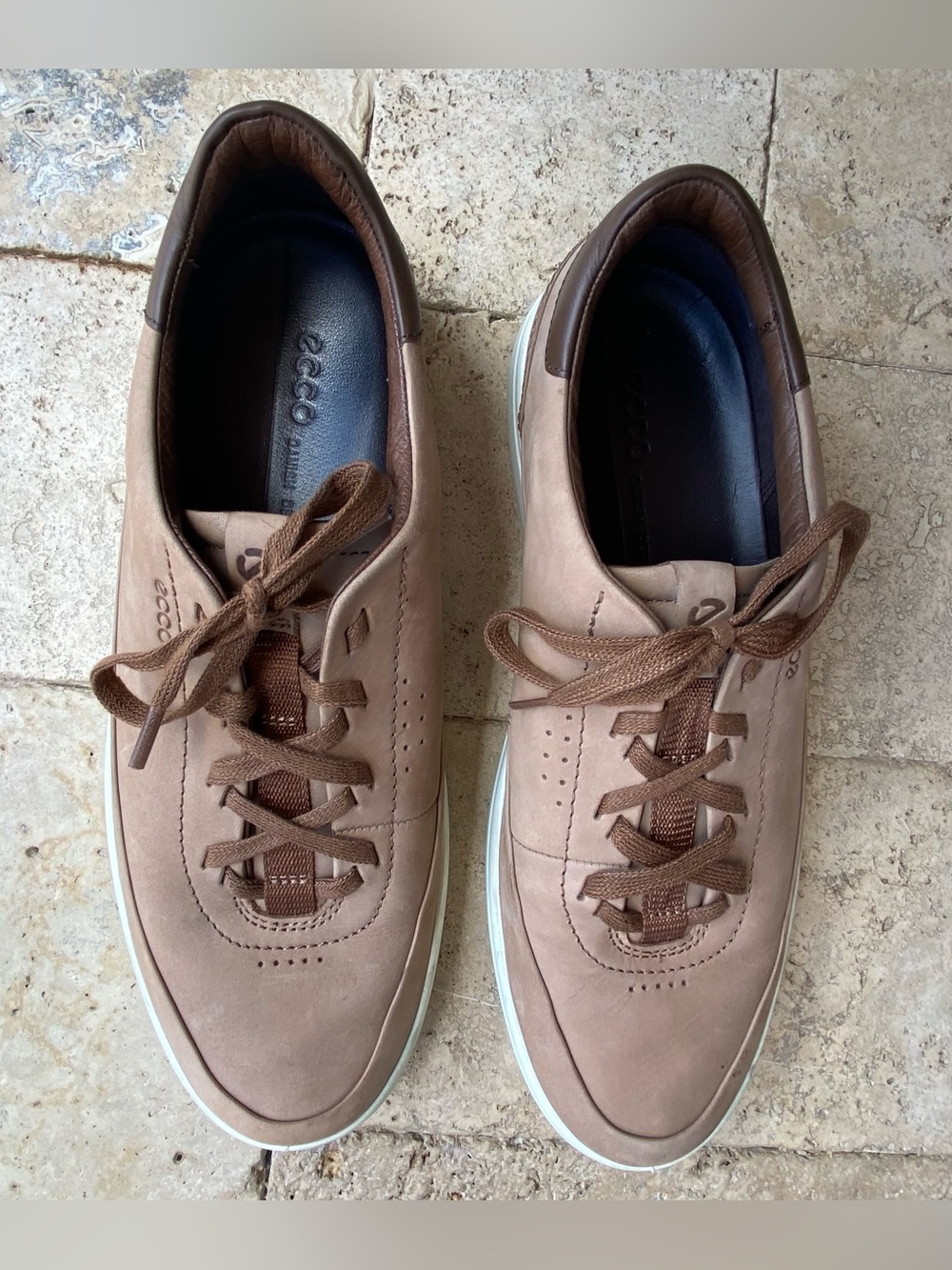 ECCO Soft 7 Leather Sneakers Men’s Size 10-10.5 US Beige Brown Comfort Casual Sh
